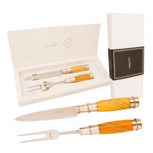 Juego De Cubierto Individual En Madera Y Alpaca 2 Virolas Y Alambre De Alpaca, Linea Fina, En Cajas Laminado Estilo CAMINO REAL