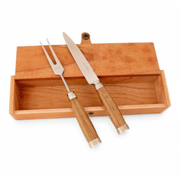 Juego De Cubiertos Individual Linea Fina Madera Con Alpaca Labrada Individual En Caja De Madera Cedro Lustrado Estilo SOL DE MAYO - Imagen 2