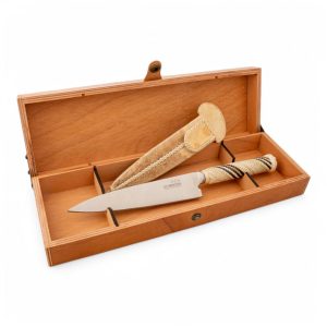 Cuchillo Trenzado En 18 Cm En Caja Fina De Madera Cedro Lustrado, Estilo SERRANO TRENZADO