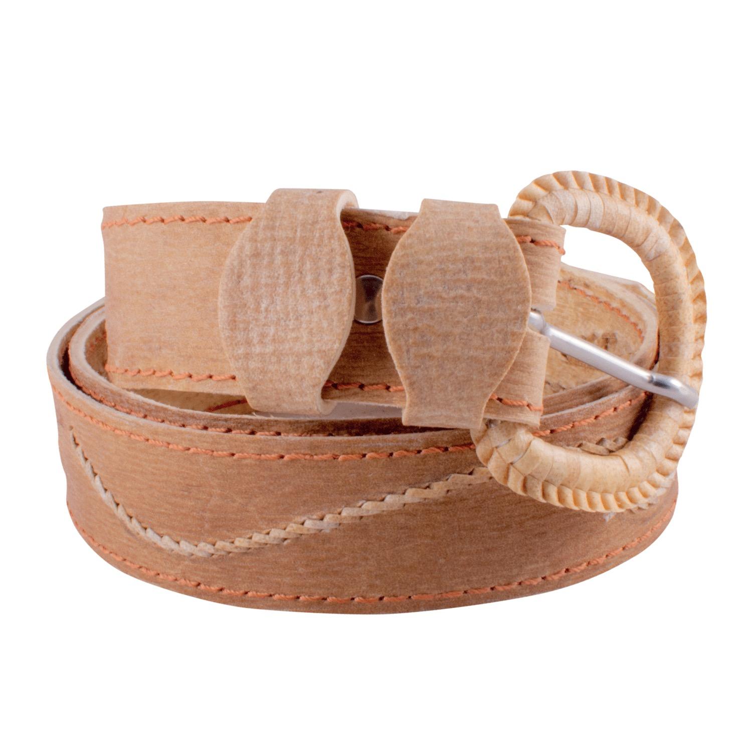 Cinto De Cuero Crudo Tejido Borde y Centro - Imagen 2