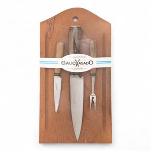 Kit De Tabla y Juego De Cuchillos Cabo Madera Gauchasado