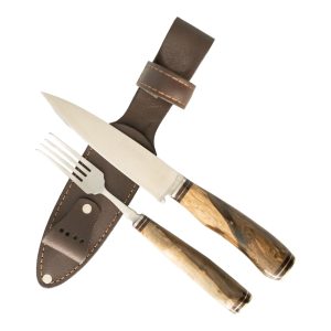 Juego Tenedor y Cuchillo EL ESTRIBO en vaina de cuero