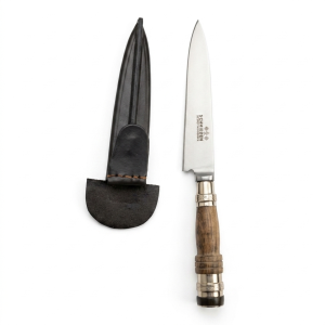 Cuchillo Madera y Alpaca 14 Cm Acero Inox. Vaina Vaqueta Cocida