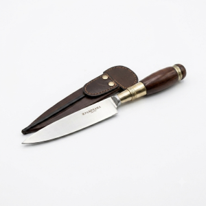 Cuchillo Madera Y Alpaca Virola Larga Pampeana, Vaina De Cuero Vaqueta