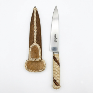 Cuchillo Trenzado Común 14Cm Acero Inox Vaina Cuero Crudo Común