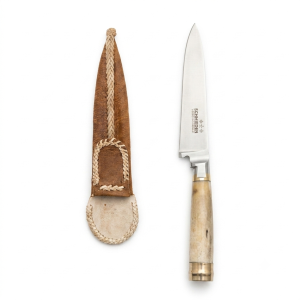Cuchillo De Hueso y Alpaca 14 Cm Acero Inox Vaina Cuero Crudo