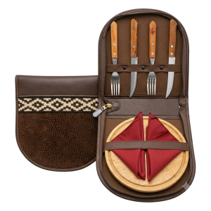 Set de Asado Para Dos Personas en Estuche Simil Carpincho