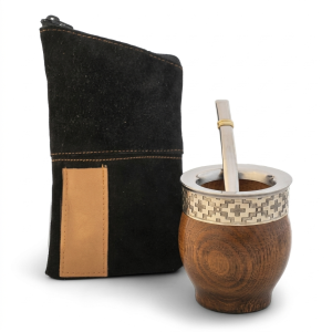 Set De Mates Bombilla Y Yerbera De Cuero