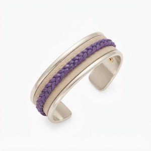Pulsera Delgada De Alpaca Y Cuero Crudo Con Doble Tira
