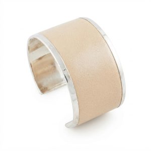 Pulsera Ancha Fina De Alpaca y Cuero