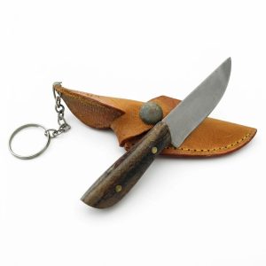 Cuchillo Llavero Madera 5 Cm Acero Inox Vaina Vaqueta