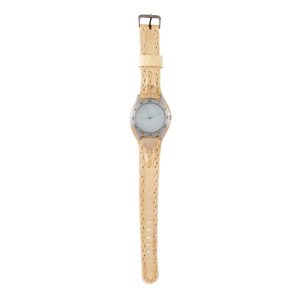 Reloj malla entera de cuero crudo con tejido de borde para dama