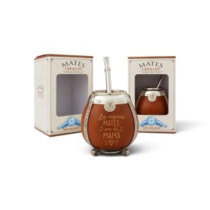 Mate De Calabaza Virola, Dije y Alambre Alpaca Grabado Con Caja
