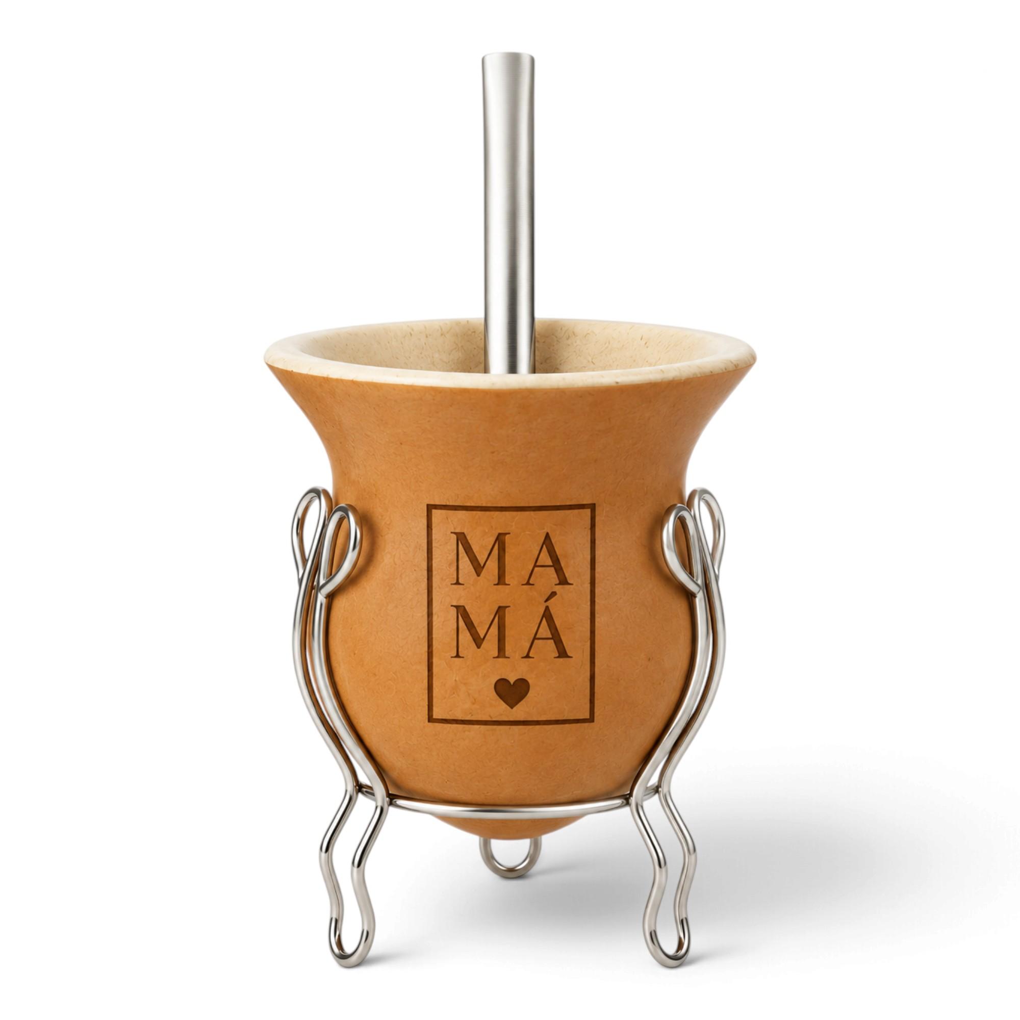 Mate De Calabaza Bocon Sin Virola Bombilla Acero Plana Grabado C/Caja - Imagen 2